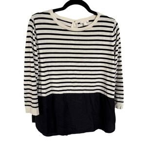 Cos Nautical Striped Cotton Silk Blouse Button Back Career Quiet Luxury Medium